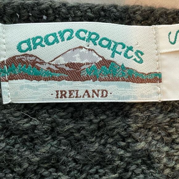 Aran Crafts Ireland Merino Wool Cable Knit Cardigan Sweater Hunter Green S - Picture 5 of 7